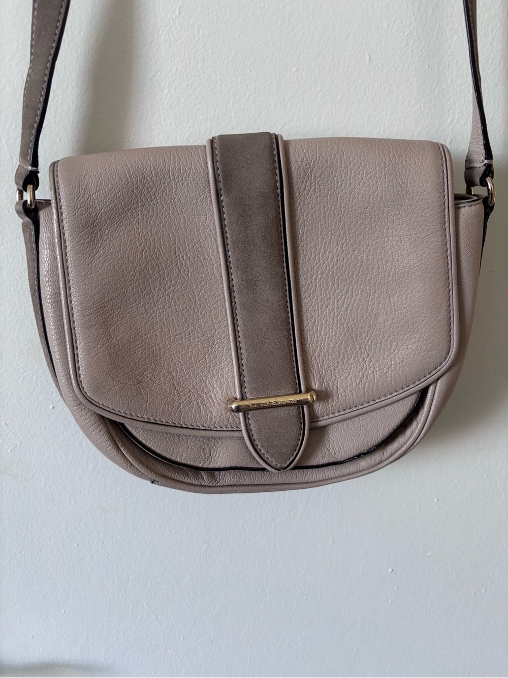 kate spade Taupe Pebbled Leather Crossbody Saddle Bag